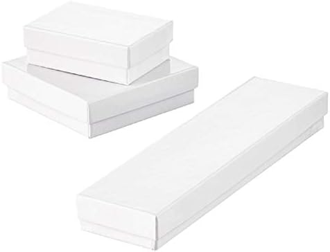 888 Приказ-Случај на 100 Кутии од 3 3/4 х 3 3/4 х 2 Бели Сјајни Сјајни Кутии За Накит Исполнети Со Памук