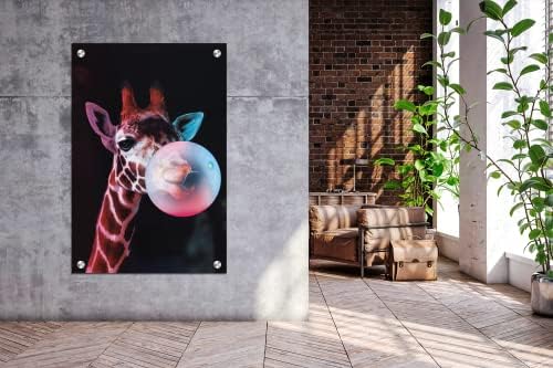 Cryptonite акрилна стаклена рамка модерна уметничка жирафа неонска серија - акрилна wallидна уметност NFT - Уметнички дела за