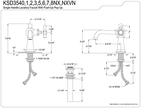 Кингстон месинг KSD3543NX Хамилтон со едно рачка бања со притисок, антички месинг