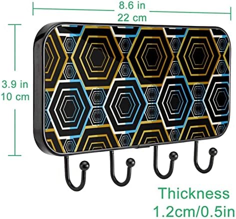Темна Боја Геометриски Шестоаголни Ромб Печатење Решетката Решетката Ѕид Монтирање, Влезот Палто Решетката со 4 Кука За Капут Капа Пешкир
