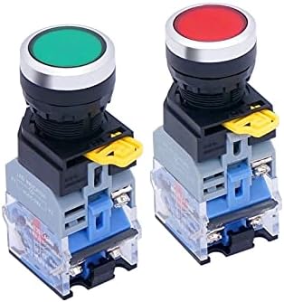 Ienyu 2pcs 22mm 10A 440V 1NO 1NC DPST копче за копче на копчето Pushbutton прекинувачи со црвена зелена LED светлосна напон 110V