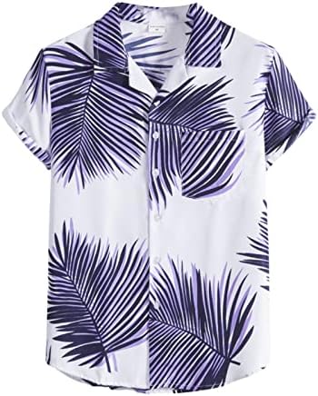 Копче за летни кошули на Ubst Mens Down кратки ракави Хавајски маица тенок вклопување на обична плажа алоха врвови со предниот џеб