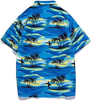 XXBR машки хавајски кошули со краток ракав Тропско дрво за печатење на дрво надолу за гроздобер врвови лето тенок вклопувачки кошула за обична