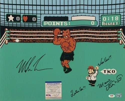Мајк Тајсон и Чарлс Мартинет потпишаа 16x20 фото -удар надвор! Nintendo PSA AI81193 - Автограмирани фотографии во боксот
