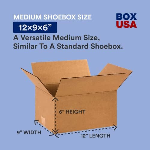 Кутија во САД, кутии за испорака Среден 12x9x6, 25-пакет | Брановидна картонска кутија за пакување, движење и складирање 1296 & патка бренд