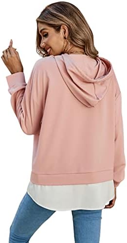 SweatyRocks женски обични долги ракави со долги ракави, во боја на качулка 2 во 1 џемпер