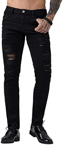ZLZ Blue Black Risped Distred Forms For Men Slim Fit, Mosle Mase Design Streetwear уништена фармерки панталони се вклопуваат