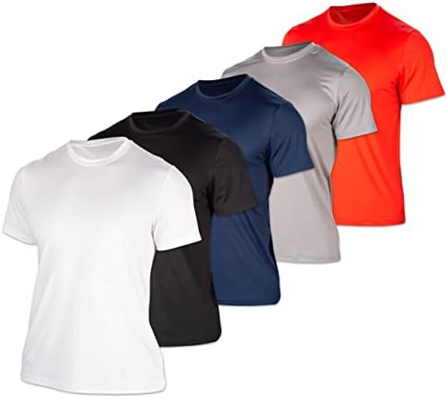 Активни маички за маици со 5 пакувања маички за маици за мажи суво вклопуваат активни кошули за перформанси на влага за мажите кои работат