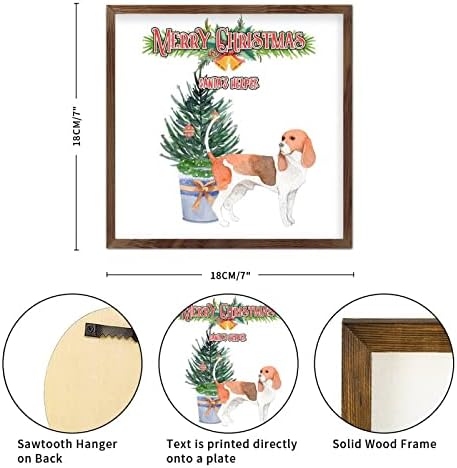 Среќен Божиќно дрво знак на Дедо, Помошник, домашно милениче куче гроздобер дрво, рамка за слика Божиќ, домашен декор за Божиќна таблета,