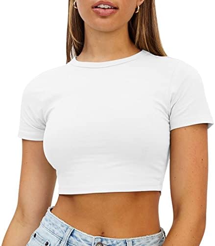 Летни култури врвови за жени со кратки ракави со кратки ракави со цврста боја маица 2023 обични кошули