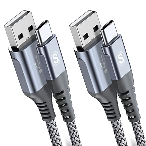 Sweguard USB Type C кабел 3.1A Брзо полнење [2pack, 10ft+10ft], USB-A до USB-C полнач најлонски плетенка за плетенка за Samsung Galaxy S21