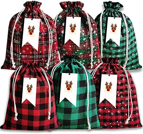Тиумио 6 Парчиња 9,4х11, 8 Божиќни Торби За Подароци Со Ознаки За Подароци За Пишување Име, Биволска Снегулка Карирана Црвена И Зелена