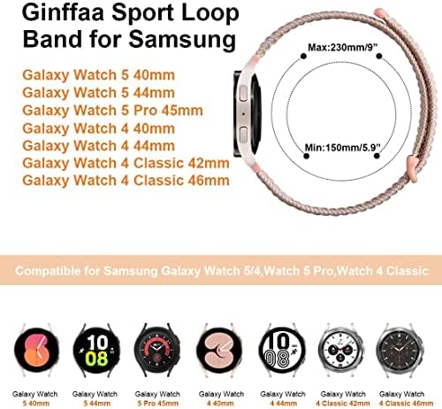 Ginffaa Sport Nylon Bands компатибилни за Samsung Galaxy Watch 4/5 бендови, жени меки ткаени плетено плетенка за Galaxy Watch 4 40mm 44mm/4 Classic