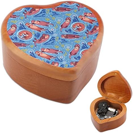 Симпатична прекрасна otters дрвена музичка кутија ветровито во облик на срцеви музички кутии случај за роденден на годишнината од в Valentубените
