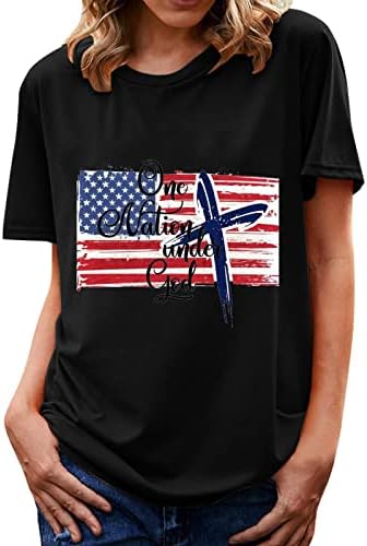 4-ти јули патриотска маица Американско знаме за печатење на знамето на врвовите на вратот со кратки ракави со кратки ракави лабави вклопувачки кошули