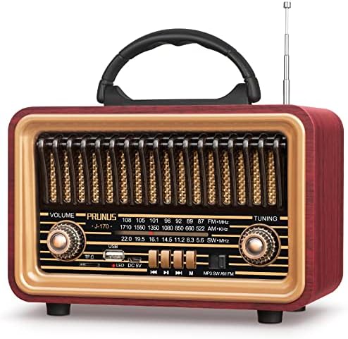 Prunus Retro Bluetooth радио со богати бас звучници, гласен стерео звук, преносни безжични звучници AM FM радио со USB, TWS спарување,