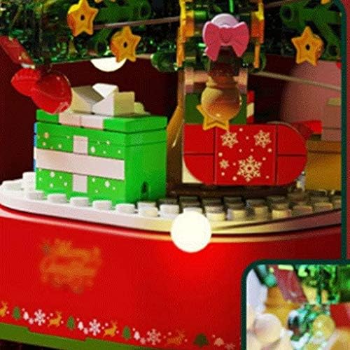 Wybfztt-188 Ротирачки музички кутија за новогодишни елки собрани градежни блокови Божиќна Божиќна декорација Подарок Музичка кутија