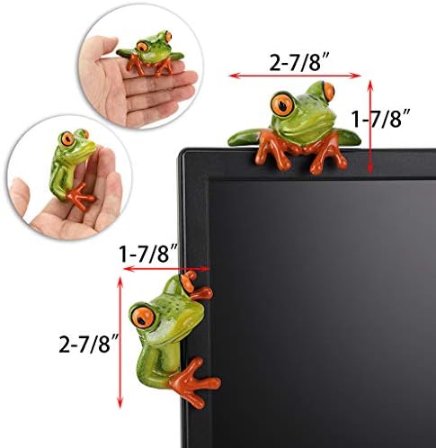 Seturn од 2 смола креативна 3D занаетчиска жаба фигурина компјутерски монитор, персонализирани фигури за колекционерски животни, маскота жаба