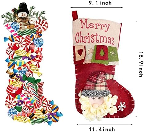 Zsyxm Додатоци за миленичиња 3 парчиња големи божиќни чорапи за порибување Божиќни украси за подароци за подароци за домашна забава