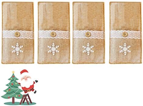 АМОСФУН 4 ПЦС Божиќна Бурлап Сребрени спојници на џебови Божиќни прибор за јадење чорапи чорапи