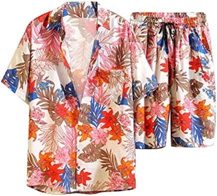 Шота за машки хавајски празници за празници, 2 парчиња, копче за кратки ракави со 2 парчиња надолу кошула и кратки облеки поставуваат
