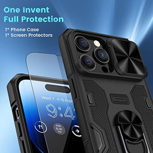 Нулето за Iphone 14 Pro Max Случај, Со Заштитник На Екранот &засилувач; Штанд &засилувач; Слајд Капакот На Камерата, Целосно Тело Солиден