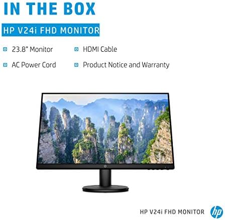 HP V24i FHD Монитор | 23,8-инчен Дијагонален Целосен HD Компјутерски Монитор Со IPS Панел И 3-Страничен Дизајн На Микро Раб | Екран Со Сина Светлина