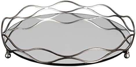 МОЈОТ ЛУД ДОМ Елегантен Кружен Огледален Сребрен Централен Послужавник | Бар Бранови На Суета Отворен Метал
