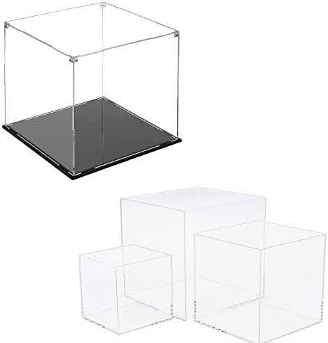 Кутија за акрилен дисплеј Клиселда со црна основа 10x10x10 инчи, 3PC акрилни кутии за приказ, 3x3x3 & 4x4x4 & 5x5x5 инчи