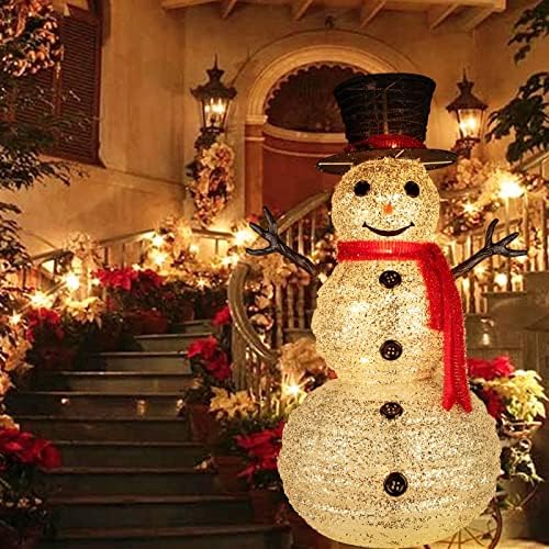 Minetom 4 ft. Осветлен Божиќен снежен човек на отворено, се појавува во дворот, склопувачки изграден во 90 C7 жици светла за