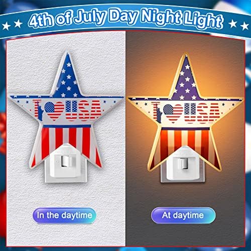 Meonum 2 Пакет 4-ти на јули Ноќ Светлина, Светла Америка Сад Знаме Ноќ Светло Приклучок Во Ѕид Напојува Со C7 Сијалица За Патриотски