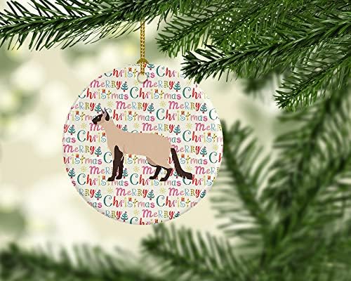 Богатства на Каролина WDK2515CO1 CORLEPOINT LONGHAIR 3 CAT CATH CHINGLE CERAMIC ORNAMENT, украси за новогодишни елки, виси украс