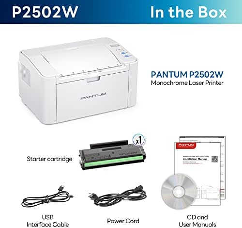 Pantum P2502W црно -бел ласерски печатач со безжично печатење, компактна големина, 23 страници во минута
