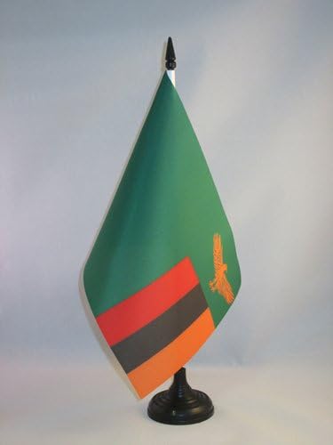 ЗНАМЕ На Аз Замбија Знаме на Маса 5 х 8 - Знаме На Замбија биро 21 х 14 см-Црн Пластичен Стап И Основа