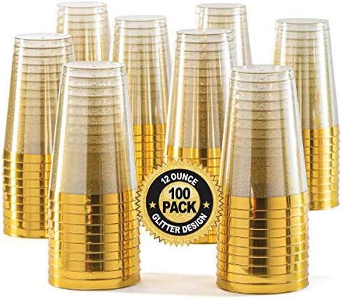 100 Златни Пластични Чаши 12 Мл Златен Сјај Со Златен Раб-Премиум Чаши За Еднократна Употреба-Елегантни И Елегантни Цврсти Чаши-Свадби Родендени