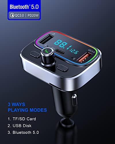 Bluetooth FM Transmiter For Car Wireless Radio Adapter комплет, без раце, повикувајќи двоен микрофон, CAR USB полнач QC 3.0 & PD 20 W За сите