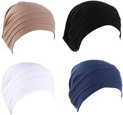 Cntqiang 4 парчиња еластична турбанска капа, слабиот грав, капа за спиење, капаче за глава, муслимански внатрешни хиџаби, капаче за