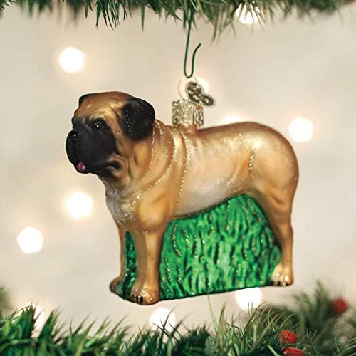 Стакло за божиќни кучиња за стакло стакло разнесени украси за новогодишна елка Англиски мастиф