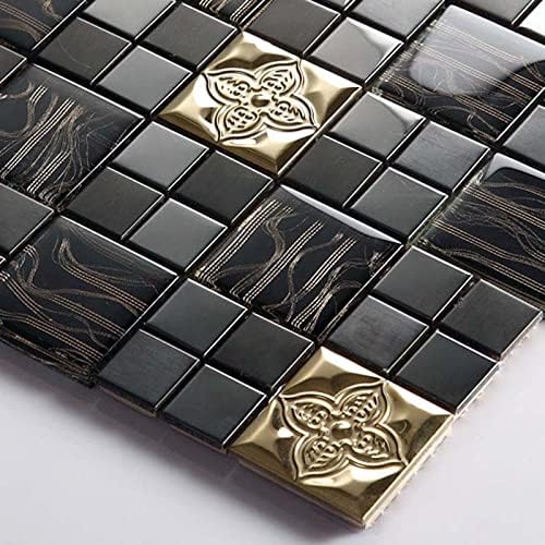 Hominter 5-листови стаклени метални мозаик задни плочки црна и златна кујна и wallидни плочки за бања 636
