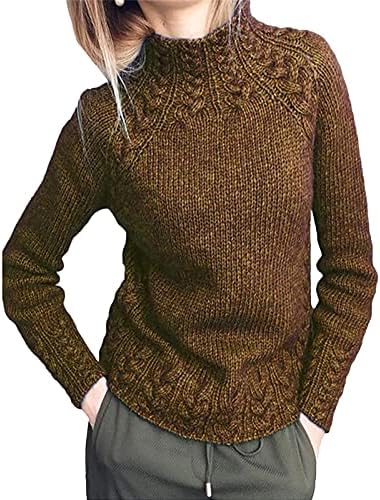 Женски случајни џемпери од женски теринг, облечен кабел плетен долги ракави, џемпер со цврста боја лабава удобна скокач врвови