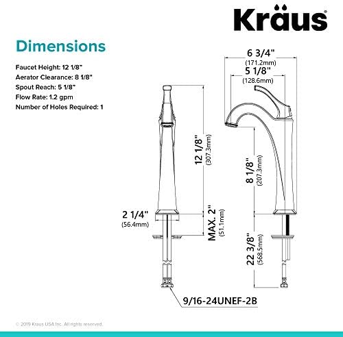 Kraus KVF-1200BG-2PK Arlo Spess Bales Faucet со pop-up одводот, четкано злато