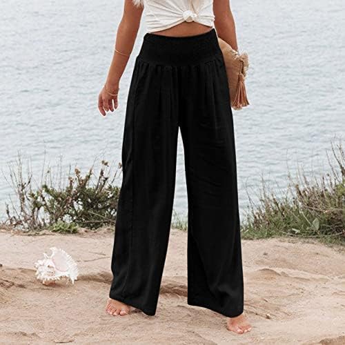 ЗЛОВЕ ПАЛАЗЗО панталони за жени облечени, жени широки панталони за нозе летни обични панталони со високи половини со панталони со плажа