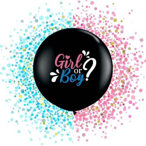 Балон За Откривање на полот, балони Од 36 Инчи, Украси за откривање На Полот, Црни Балони Со Розова И Сина Тркалезна Пакет Конфети, Балони