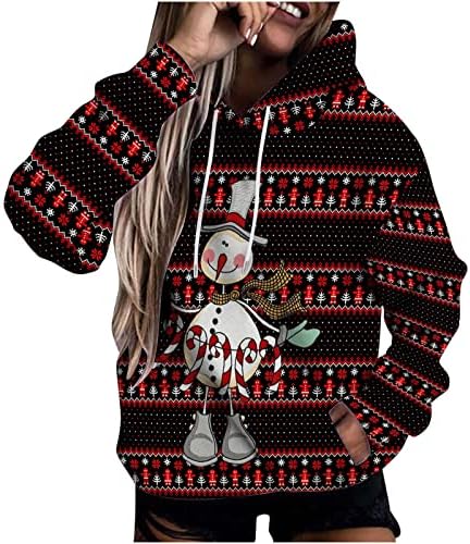 Нархбг Божиќни дуксери за жени преголема пулвер качулка симпатична елк снегулка графичка џемпер на необични врвови на гроздобер палто