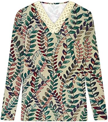 Блузи За Жени Чипка Трим Маици Со Долги Ракави Преголеми Цветни Печатени Летни Маици Обична Блуза Пуловер