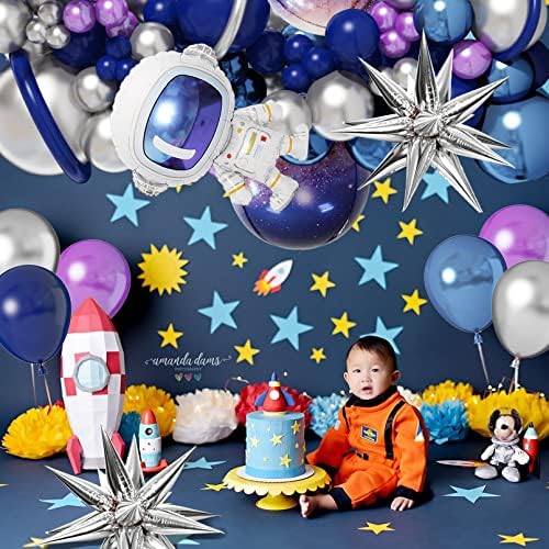 Амандир139 парчиња Вселенски Балон Венец Лак Комплет-Вселенски Украси За Роденден Со Сина Виолетова Сребрена Галаксија Астронаут Фолија