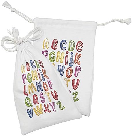 Амбесон Наука Ткаенина Торбичка Сет од 2, Рачно Нацртани Шарени 3Д Стил АБЦ Букви Обрасци Радосен Забавен Дизајн, Мала Торба За Влечење