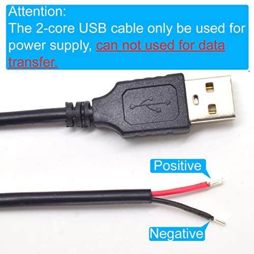 Elnone 1 пакет 2PCS USB 2 жица пигтаил кабел 20awg 5V 5A црн USB приклучок за напојување