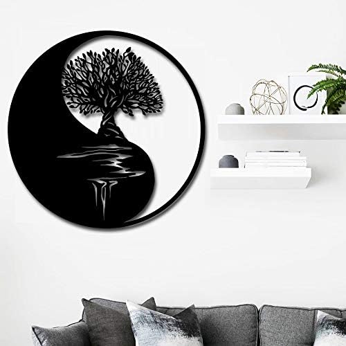 Artmyharbor Metal Wallиден украс Дрво дрво на живот wallид уметност yin јанг 3Д wallид силуета метални wallидни обеси дома канцеларија декорација