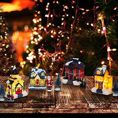 Божиќно село поставува божиќно село приказ LED светла со фигурини, одобри батерии за Божиќни селски куќи, табела дома градина